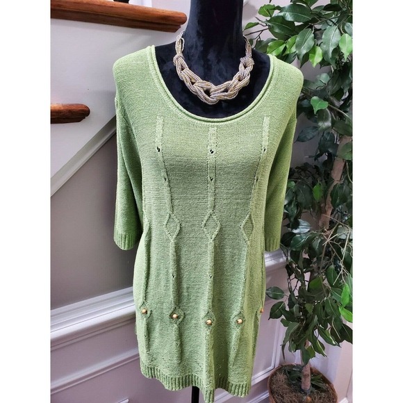 BFA Classics Women's Green Acrylic Round Neck Long Sleeve Knit Sweater Size 3X - Picture 2 of 10